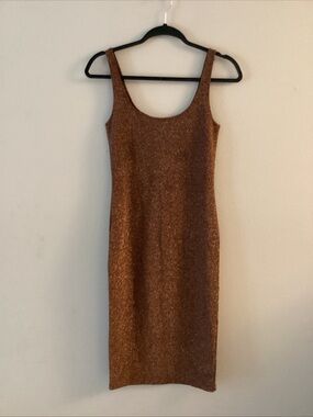 Forever 21 Metallic Copper Scoop Neck Midi Dress